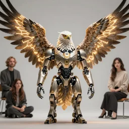 a stunning ultra detailed fantasy fine art full body portrait photo of a robot eagle with glowing wings, by artgerm, karol bak and lisa holloway photography, full body shot, 2 4 mm lens, golden ratio composition, deep depth of field, perfect eyes and face, cyberpunk, soft lighting, artstation, 8 k