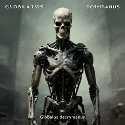 terminator of the globalus decrymanus, album cover, realistic, surreal,