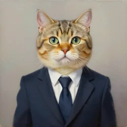 beautiful painting of a anthropomorphic cat wearing a suit and tie