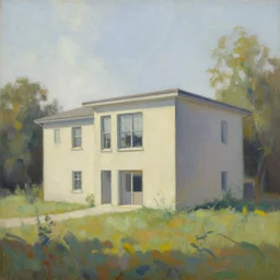 a beautiful painting of a building in a serene landscape by Al Williamson