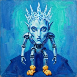 Thermalcore a demonic Frigid Robotic whilst wearing Crown Of Icicles lawyer Karen Balsamund portrait portrait Face eyes Wearing Snickerdoodles on her Calves in July Intaglio Brushstrokes by tom bagshaw Anato Finnstark Ismail Inceoglu Vibrant Shades of Blue and Aquamarine Acrylic