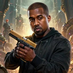 highly detailed portrait kanye west holding glock gta v stephen bliss unreal engine fantasy art by greg rutkowski loish rhads ferdinand knab makoto shinkai lois van baarle ilya kuvshinov rossdraws tom bagshaw global illumination radiant light detailed intricate environment