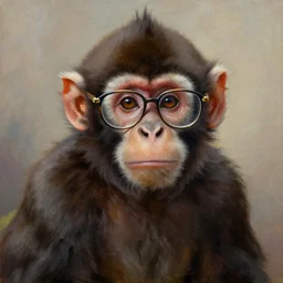 Rich monkey wearing beautiful glasses, oil painting