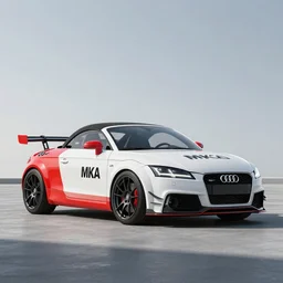 full-length cinematic photo of an Mk2 Audi TT Roadster in racing livery, ultra wide angle lens, sunset, dynamic