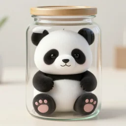 a cute panda toy inside the jar