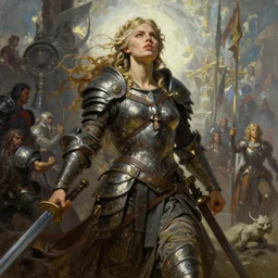 An oil painting of the Valkyrie viking goddess of anger, very aesthetic, detailed face, by Frank Frazetta, Greg Rutkowski, Boris Vallejo, Neal Hanson, Christian MacNevin, epic fantasy character art, goddess of war, detailed armor, high fantasy, full length, exquisite detail, post-processing, low angle, masterpiece, cinematic, arena background