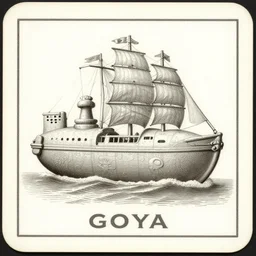 ventana de barco submarino de piedra tallada por aborigenes patagonicos, engraving by goya,, trading card, ortografico, simetrico