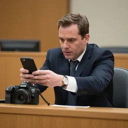 Alex Jones desperately reaching for his out of reach phone in the courtroom, EOS 5DS R, ISO100, f/8, 1/125, 84mm, RAW, Dolby Vision, Vision AI