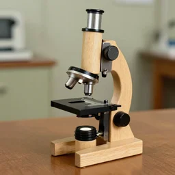 realistic photo of a microscope made of wooden sticks 1 9 6 0, life magazine photo, natural colors, metropolitan museum, kodak, 8 k, very detailed, high resolution, product photo