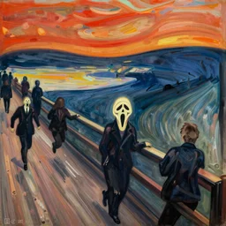 panicking crowd in the style of scream by norwegian artist edvard munch panicking figures running around