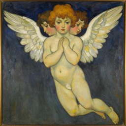 cherub with four faces in one, byalphonse mucha