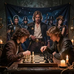a beautiful tapestry of star wars characters playing chess, ultra detailed, subtle atmospheric lighting, shadows, night time, steampunk, moody, candles, by don bluth, trending on artstation, octane render, 8 k, ultra realistic