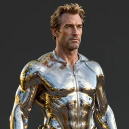 a realistic octane render of steve buscemi, physically based rendering of chrome plated steve buscemi, trending on artstation, by archan nair and marlene dumas, intricate details, gilded, in the style of frank auerbach