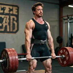 robert downey jr as a powerlifter in the gym, muscular, powerful, masculine, 4 k hd
