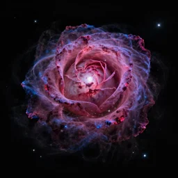 beautiful rose made of stunning nebula and stars, on black background, highly detailed, trending on deviantart and artstation, nasa space photography