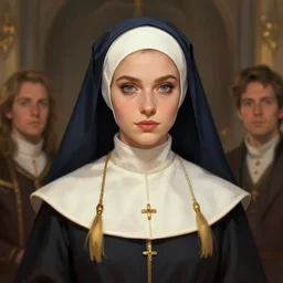 a stunning portrait of triss merigold as a nun, digital art by julie bell and artgerm and ross tran and angel ganev, medium shot portrait, highly detailed, trending on artstationhq