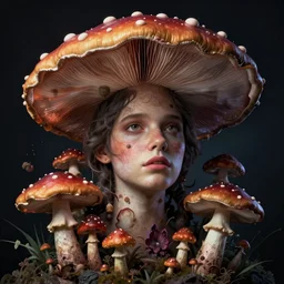 portrait of psychedelic mushrooms dream, no fears, okay one fear, by dave mckean, highly detailed 8 k. dramatic lighting, artstation