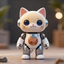 high quality presentation photo of a cute cat humanoid robot on pluto, photography 4k f1.8 anamorphic bokeh 4k Canon Nikon