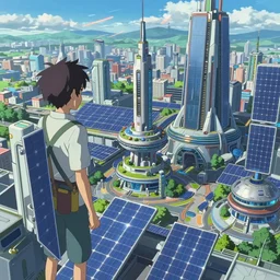 futuristic city, solar energy, detailed, james gilleard, atey ghailan, makoto shinkai, genshin impact, dynamic lighting
