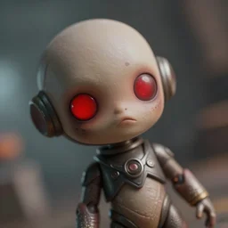 a close up of a figurine of a creature with red eyes, a tilt shift photo by ryan yee, trending on cgsociety, sots art, reimagined by industrial light and magic, rendered in maya, rendered in unreal engine