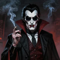 dracula wearing sunglass and smoking, 8k, digital art, very detailed, horror