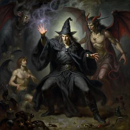 attractive wizard man, casting dark magic, summoning a handsome demon. highly detailed painting by gaston bussiere, craig mullins, j. c. leyendecker 8 k