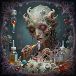 fantasy art hyper realistic ai created interesting bizarre subconscious of medicine with fractal vignette edge fantastic art award winning best ultra detailed magnificent