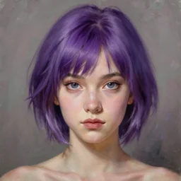 fairy girl, short purple hair, strong features, portrait, painting by alphonse muca, greg ruthowski, craig mullins, ruan jia, wlop, very beautiful and detailed, artstation, high quality