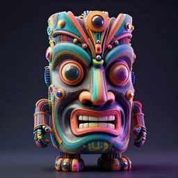 abstract detailed tiki mask mechabot, 3 d fractals, tubes, wires, shiny buttons, vray, octane, highly detailed, 8 k, fluorescent colors, baroque, by david lachapelle, tron, steampunk