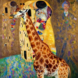 a giraffe queen, psychedelic, patterned skin, trending on artstation, photorealism!!, vibrant colors, digital art, in the style of harumi hironaka, gustav klimt, egon schiele, coby whitmore, david bates, monet, lisa frank.