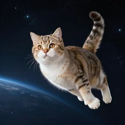 a cat flying through space, high resolution photo