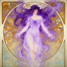 madam mim, purple smoke aura in motion, floating pieces, painted art by tsuyoshi nagano, greg rutkowski, artgerm, alphonse mucha, spike painting