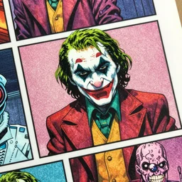 detailed grainy risograph, detailed comic panel, the joker, cyberpunk, vivid colors, by moebius and lehr paul and kim jung gi
