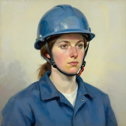 Portrait of woman engineer with helmet,  very coherent, painted by Edward Hopper, Wayne Barlowe, painted by James Gilleard, airbrush,  art by JamesJean