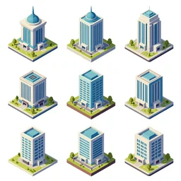 collection of isometric building assets, game dev art