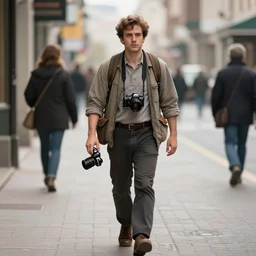 2022 Time traveler In year 1930 walking the street, ultra realistic, canon camera