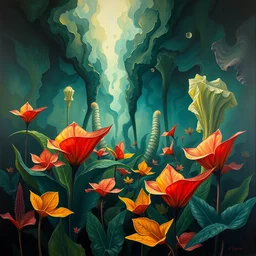 abstract monstera plant city, muted colors, highly detailed surrealist painting, by michael divine by yvonne mcgillivray by michael divine by mandy jurgens by michael divine, moody color palette, very very very beautiful,