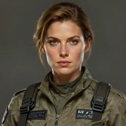 epic professional close up digital portrait art of woman wearing airforce jumpsuit, facing front, digital painting by amy reeder and frazetta, artstation, cgsociety, wlop, epic, much wow, much detail, gorgeous, detailed, cinematic, masterpiece
