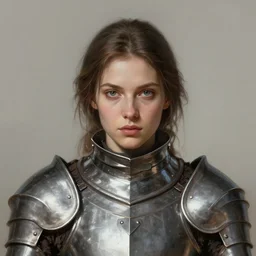 head and shoulders portrait of a female knight. metal armor, sword. elegant, highly detailed, digital painting, artstation, concept art, symmetry, smooth, sharp focus, illustration, art by artgerm and rutkowski and mucha by theodore ralli and nasreddine dinet and anders zorn and nikolay makovsky and edwin long
