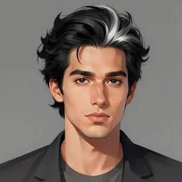 A handsome man with Black and White hair, portrait, digital art, trending on artstation, behance