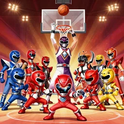 power rangers playing basketball against the Looney Toons Toon Squad