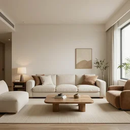 a beautiful, calm and cozy interior design, photorealist, panoramic view, 4 k