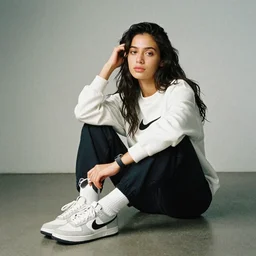 realistic photoshoot for a new nike lookbook, color film photography, portrait of a beautiful person in style of Campbell Addy, 35mm, graflex
