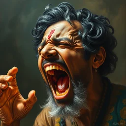 highly detailed potrait of 8 0's srilankan man screaming in pain in baroque style, painting by james jean, craig mullins, j. c. leyendecker, lights, art by ernst haeckel,
