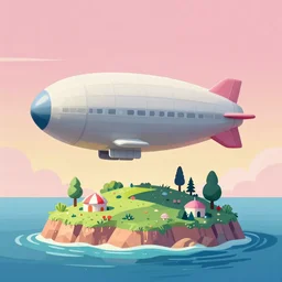 surreal glimpse into other universe, zeppelin, island, summer morning, very coherent and colorful high contrast, art by! gediminas pranckevicius! geof darrow, pastel color, volumetric lighting, cinematic, floralpunk screen printing woodblock, dark shadows, hard lighting, stippling art