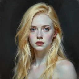Painting of Elle Fanning in Cyberpunk 2077, long blonde hair, delicate, pale milky white porcelain skin, by Edward Hopper. 8K. Extremely detailed.