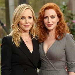 photograph of a combination of kristen bell and christina hendricks