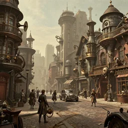 detailed street view of a steampunk city from 1900 - H 1024