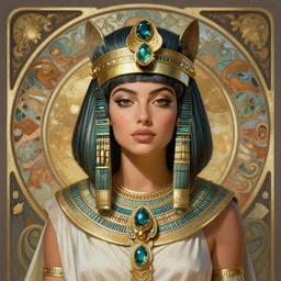Margot Robbie as an Egyptian Goddess, cute, fantasy, intricate, elegant, highly detailed, digital painting, 4k, HDR, concept art, detailed jewelry, smooth, sharp focus, head and waist potrait, art by Artgerm and H R Giger and Greg Rutkowski and Alphonse Mucha