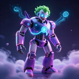 robot joker neon glowwave, clouds, glowwave, digital art, artstation, unreal render